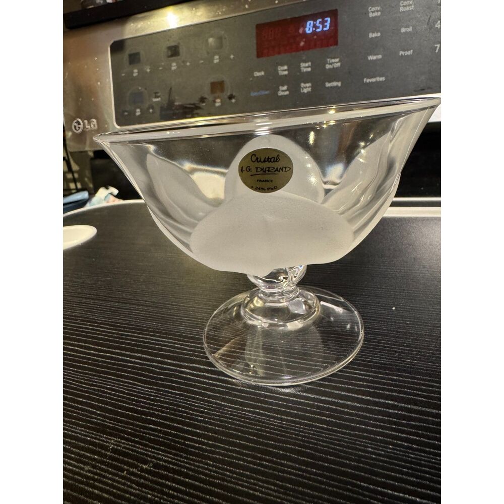 VTG: J.G. Durand France Lead Crystal Frosted Flower Dessert Coupe Compote Bowl